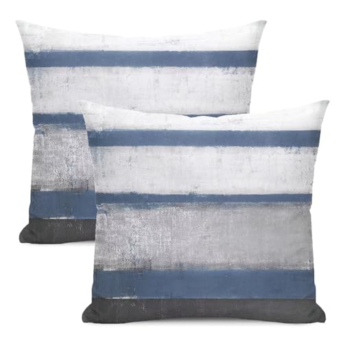 AEIOAE Blue Grey Pillow Covers 18x18 Set of 2 Beige Abstract Art Painting Striped Decorative Throw Pillow Covers Cotton Square Modern Cushion Case for Home Couch Sofa Outdoor