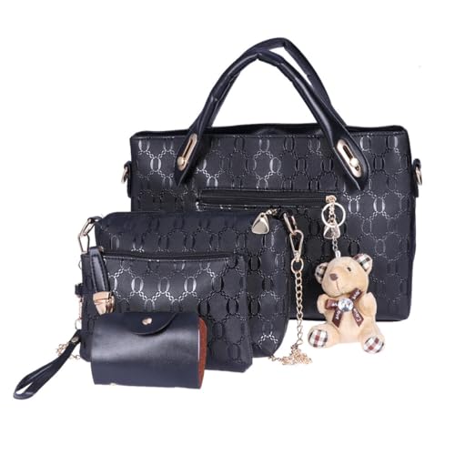 Paquet bandoulière élégant et ensemble de sacs 4 pièces en PU noir pour femme