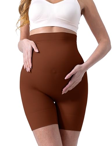 SUNNYBUY Women's Maternity Shapewear for Dresses, Seamless Mid-Thigh Pregnancy Underwear Over Belly Support, Chocolate M