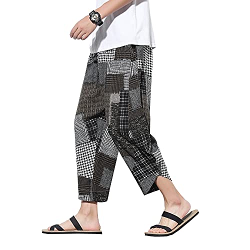 Mens Harem Pants Patchwork Baggy Capri Pants Elastic Waist Japanese Shorts by DOSLAVIDA - Used condition - US$25.64