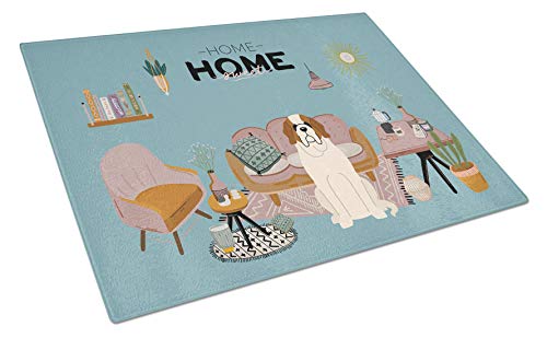 Caroline's Treasures CK7880LCB Saint Bernard Sweet Home Glass Cutting Board Large Decorative Tempered Glass Kitchen Cutting and Serving Board Large Size Chopping Board