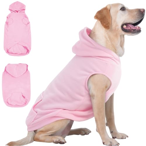 IECOii XXL Dog Hoodie for Large Dogs, Fleece Dog Sweatshirt for Large Breed Male Female Dogs,Pet Pouch Hoodie Winter Sweater Coat with Leash Hole, War