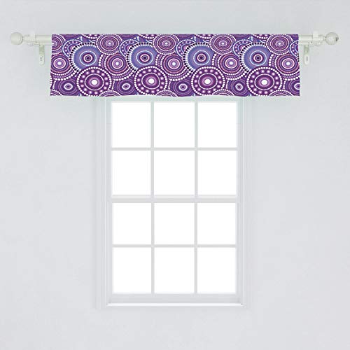 Lunarable Violet Window Valance, Circles Round Retro Inspired Vortex Pattern Abstract Geometric, Curtain Valance For Kitchen Bedroom Decor With Rod Pocket, 54" X 12", Lavender Purple #TOP1