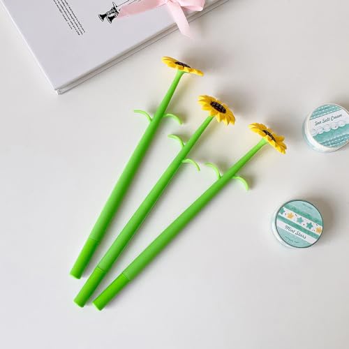 Journaling Gel Pen Set, 5 Piece Flower Writing Pens with Yellow Flower Accents and Green Pen Bodies for Notes, Lists, and Daily Desk Use Gel Pens Writing Note Taking Journaling Green Bodies School Set - Image 7
