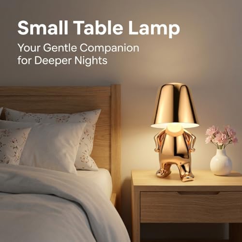 Image of Table Lamp 3-Color CCT (Warm + Natural + Cold White) Gold Metal Figurine LED Touch Dimmer USB-C Rechargeable Lamp for Living Room Bedroom