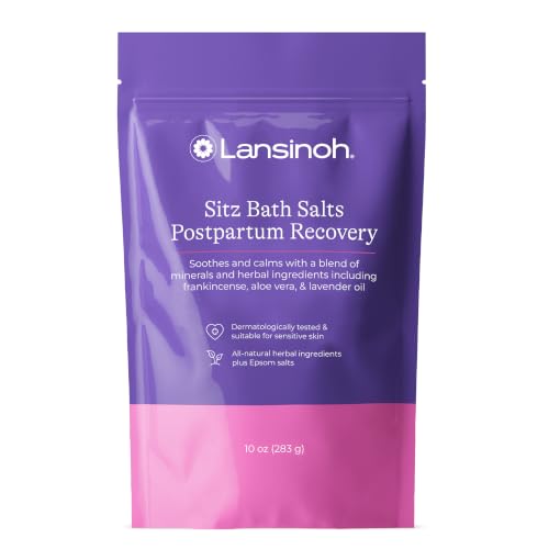 Image of Lansinoh Sitz Bath Salts for Postpartum Care, 10 Ounces | Perineal Soak with Epsom Salt, Aloe Vera, Lavender & Frankincense Oil