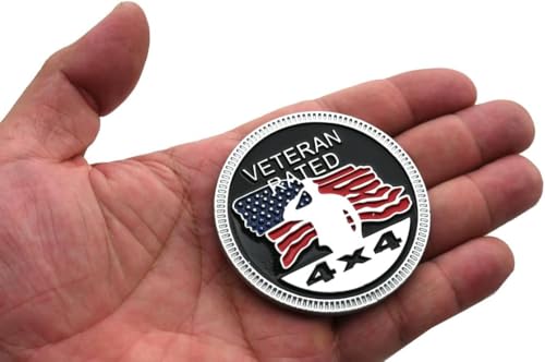 Image of 1x Combat Veteran Edition Emblem + 1x Veteran Rated 4X4 Emblem Metal Car Badge for Jeep, Universal Vehicle, Truck, RV, Scooter, SUV, Door Decoration (Black /Red)