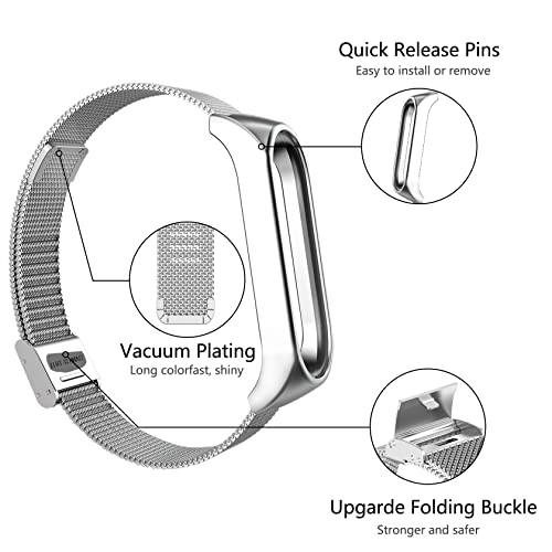 ToVioc Bracelet Compatible with Xiaomi Mi Band 7, Men's & Women's Metal Replacement Strap for Xiaomi Smart Band 7 - Silver - Image 2