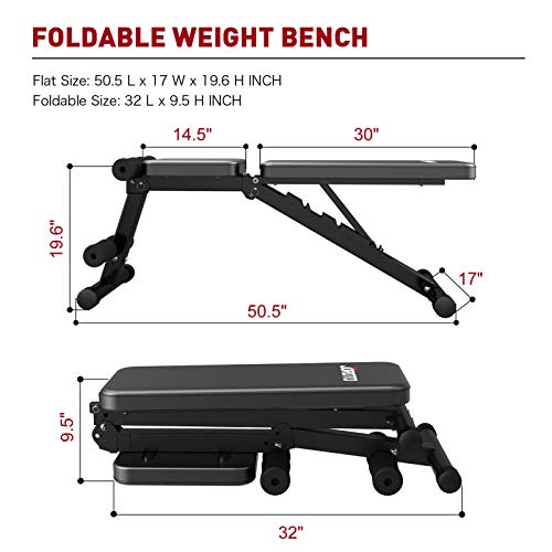 JOROTO Adjustable Weight Bench,Strength Training Bench,Multi-purpose Foldable Bench 7 Adjustable Angles for Full Body Workout Home Gym (Black)