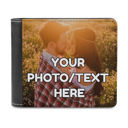 Custom Leather Wallet, Personalized Wallets Custom PU Leather Wallet Design Your Name Photo Custom Portable Purse Funny Wallet Gifts for Boyfriend, Dad,Son (Single-sided Design)