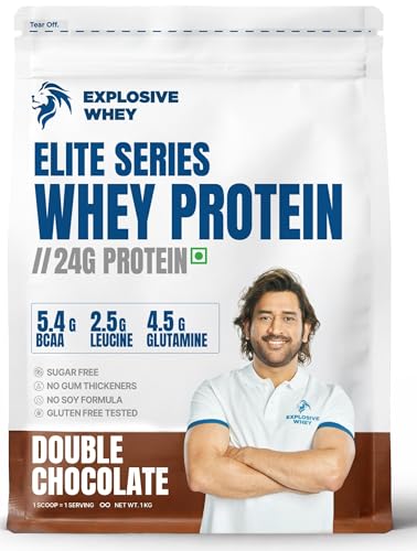 Image of Explosive Whey Elite Series Whey Protein - Trusted by M.S. Dhoni | 24g Protein per Scoop | Premium Concentrate + Isolate Sport Supplement for Enhanced Muscle Growth and Recovery | Double Chocolate - 1kg (30 Servings)