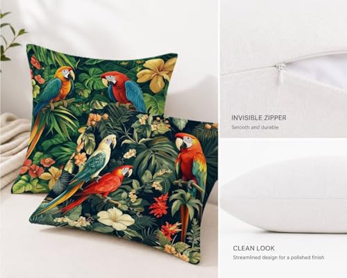 Housse coussin exterieur impermeable et dehoussable motif oiseau lin