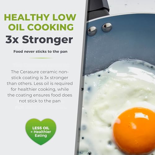 Image of Tower Cerasure 22cm Ceramic Non-Stick Fry Pan /Skillet /Omelette Pan - Low-Oil Cooking, Quick & Even Heating, Gas & Induction Compatible, Soft-Touch Handle, 100% Toxin Free,1.5-Year Warranty