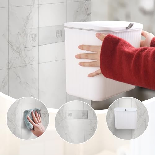 Image of Sanitary Napkin Receptacle,White Plastic Wall Mounted Tampon Disposal Bin with Lid 10x9x6 inches Feminine Hygiene Trash Can for Women Bathroom Home Office Sanitary Waste(with 200pcs Trash Bag)