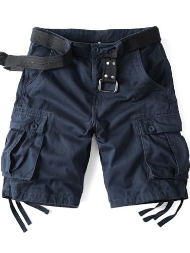 AKHIKING Men's Camo Cargo Shorts Work Outdoor Contton Casual Multi-Pocket Cotton Shorts Relaxed Fit Blue 32