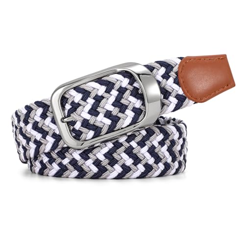 JASGOOD Multicolored Elastic Braided Belt, 1 3/8