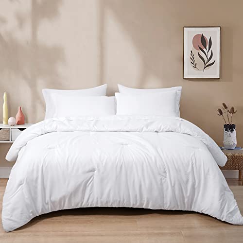 Phf Ultra Soft Comforter Sets California King-7 Pieces Bed In A Bag Comforter & Sheet Set-Comfy Cozy Bedding Set Include Comforter, Pillow Shams, Flat Sheet, Fitted Sheet And Pillowcase, White #TOP5