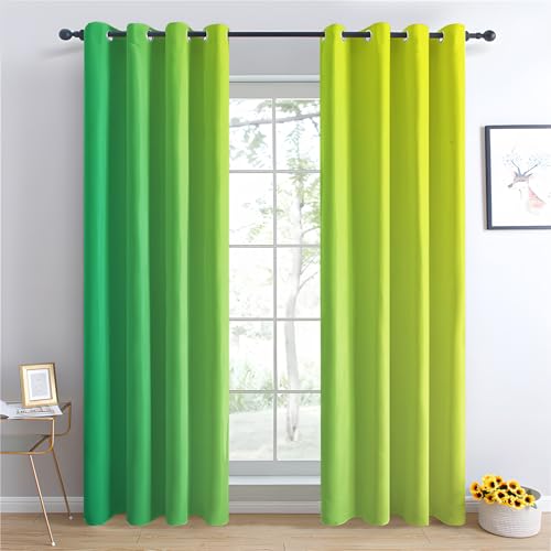 zcwl Green Yellow Ombre Curtains for Bedroom Living Room, Lime Green Patterned Blackout Curtains, Thermal Insulated Eyelet Curtain, 90 Drop Window Treatments Drapes, 66x90 Inch (W x L), 2 Panels - Image 2