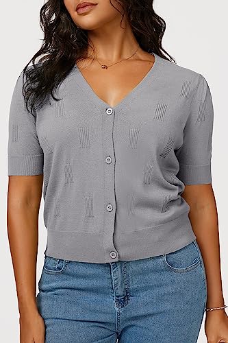 Image of Arach&Cloz Women's Lightweight Spring Summer Business Casual Cropped Short Sleeve Cardigan
