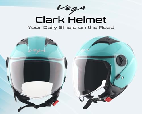 Image of Vega VO-05 Clark ISI Certified Open Face Motorcycle Helmet with High-Impact ABS Shell, Scratch-Resistant Visor, Comfortable Breathable Inner Padding & Secure Strap - Mint - M