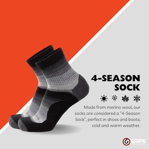 Image of GRIP6 Wool Micro-Crew Socks: Lightweight Wool Socks for Hiking, All Day Comfort - Wicking Crew Socks for Men and Women
