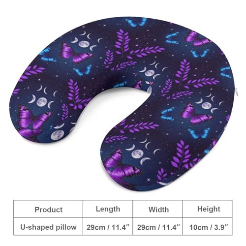 Image of Travel Neck Pillow Memory Foam Chin Cushion Magic Moon Moth Butterfly Mystical Goth Astrology Art, Washable Cover for Men Women Youth Airplane Car Pain Relief