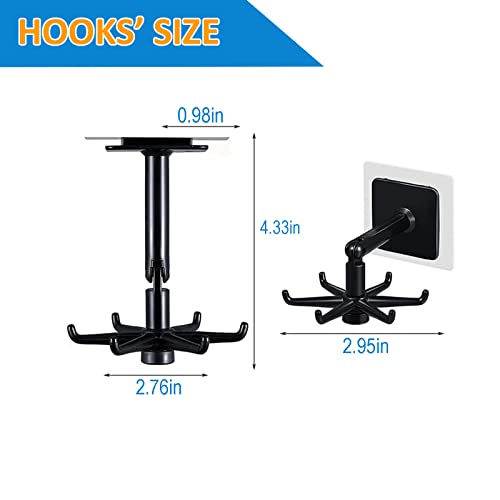 Amotie Hooks For Hanging, 360° Rotating Folding Hook, 2 Pack Under Cabinet Utensil Holder With 6 Hooks Utility Hook Kitchen Towel Hooks Suction Cup Hook For Bathroom, Cabinet Hook For Hanging (Black) #TOP1