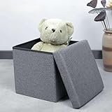 HROY Foldable Storage Ottoman Cube with Padded Seat – Collapsible Footrest Stool with Hidden Storage Box for Living Room, Bedroom & Office (30L x 30W x 30H cm) (Grey, Cube)
