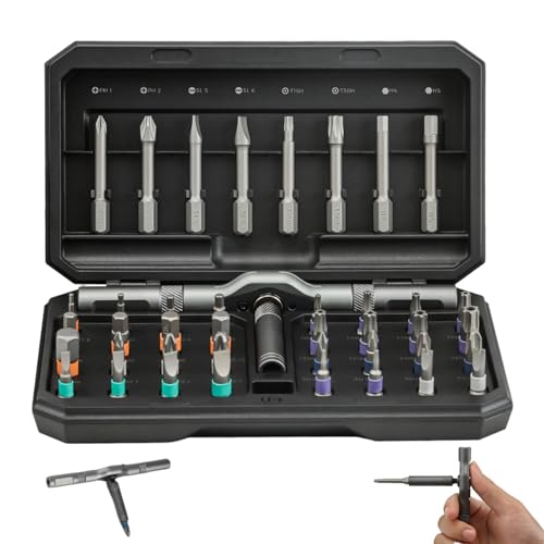 42-Piece Ratcheting Screwdriver Set with Magnetic Tips T-Shaped Handle & Storage Case - Ideal for Furniture Computer & Electronic Repairs - Portable Tool Kit
