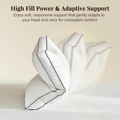 Goose Feather and Down Pillows Queen Size Set of 2, Luxury Bed Pillows - Image 4