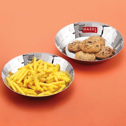 Image of HAZEL Stainless Steel Snack Plate 18.5 cm Hammered Design, Pack of 2 | Kopri Thali Nashta Serving Plate Breakfast Steel Dish, 650ml
