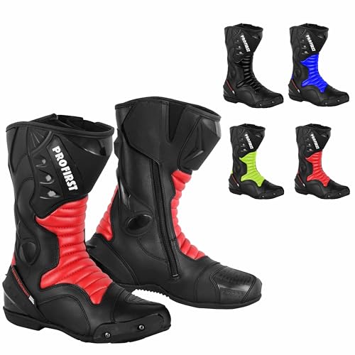 Inflori Leather Motorcycle Boots (Red, UK 12)