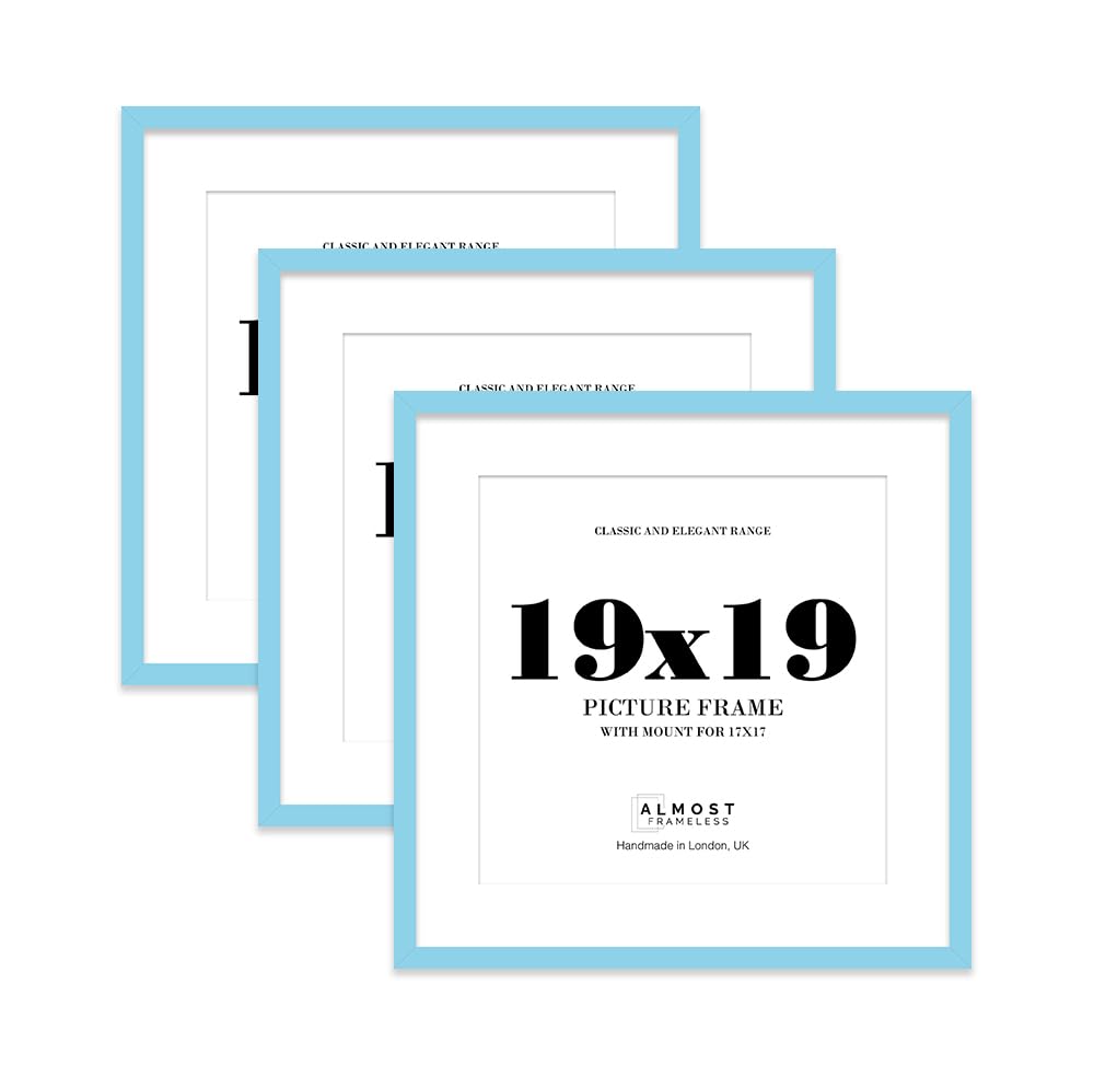 19x19 Light Blue Picture Frame with Mount for 17x17 Photos, Prints - Modern Square Wall Frame, Set of 3