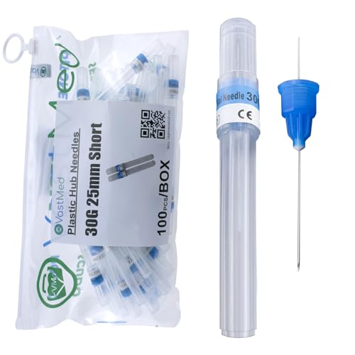 100 PCs Dental Grade Plastic Hub Needles 30G Short by VASTMED | Disposable Dental Needles Self-Threading Tri-Bevel Point Needles