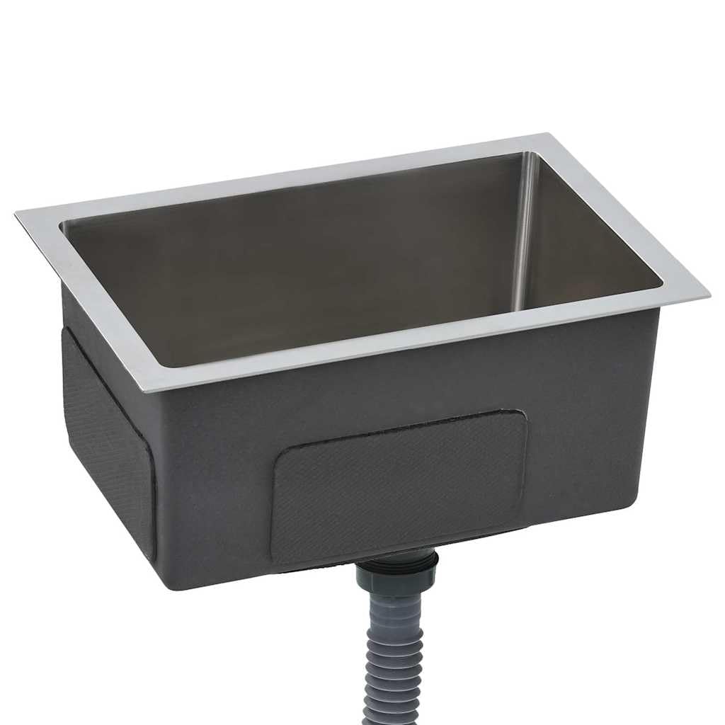 Fregadero de acero inoxidable hecho a mano Rectangular | Recubrimiento anticondensación, almohadillas silenciosas, drenaje de agua X, instalación en la base