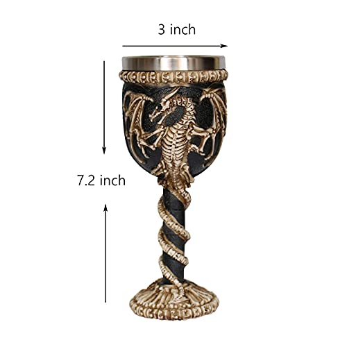 OTARTU Stainless Steel Medieval Dragon Chalice Goblet, Gothic Dragon Skeleton Ossuary Wine Cups 7oz.