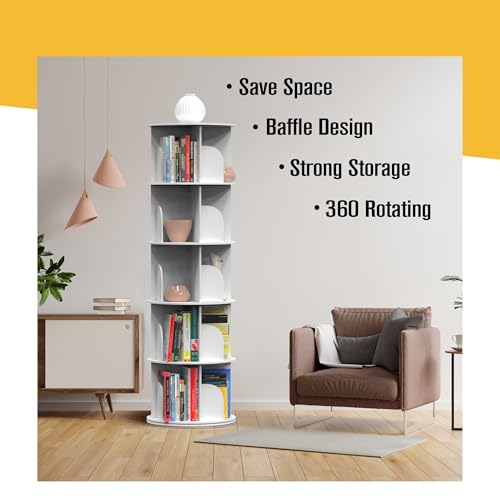 Rotating Bookshelf, Revolving Bookcase, Rotating Bookcase, 5 Tier White by Houseables - Used condition - Image 3