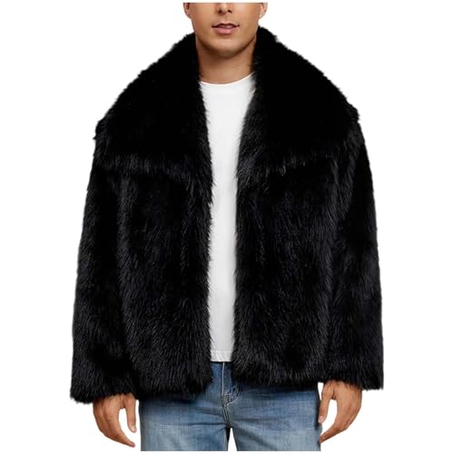 Image of Faux Fur Coat Men Fluffy Cardigan Warm Winter Jackets for Men Luxury Faux Furry Coats Solid Color Shaggy Thicked Coat Plush Open Front Cardigans Turn-Down Collar Thermal Outerwear