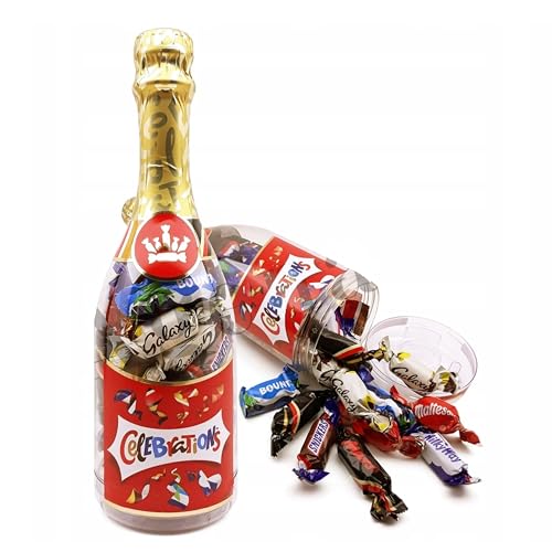 Assorted Celebrations Chocolate Champagne Bottle - Milk Chocolate Gift Bottle 312g Great for Chocolate Hamper, Gifts for Mum. Birthday Chocolate with Topline Card
