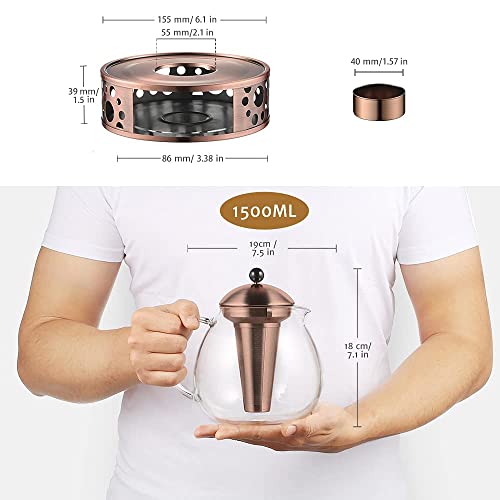 glastal 1500ml Bronze Teekanne mit Stövchen Teebereiter Glas und Edelstahl Teewärmer Teekanne Suit – Ansicht 4