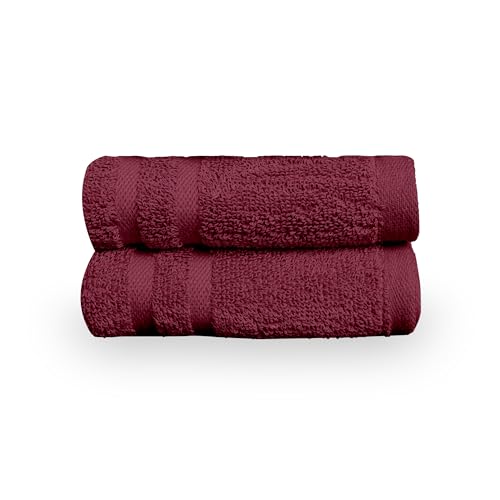 Image of Divine Casa Cotton 550 GSM Hand Towels Pack of 2 Maroon, 60 x 40 cm Ultra Soft & Highly Absorbent Thick Bathroom Towels