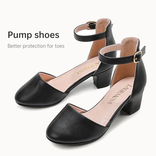 Image of LAURMOSA Girls Dress Shoes Closed Toe Pumps High Heels for Little Big Kid | Flower Shoes for Girls, 1.75-inch Chunky Heel, Ankle Strap, Closed Toe, Wedding, Party, Church, Graduation, First Communion