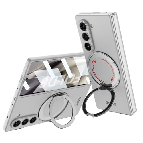 Coque Galaxy Z Fold 6 5G avec anneau rotatif 360 et protection d'écran intégrée argent