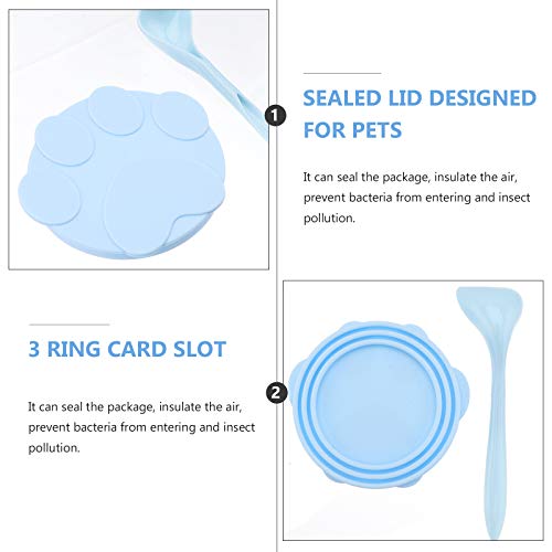 Tampa de lata para gatos de estimação, colher de alimentação com tampa vedante universal (tampa azul