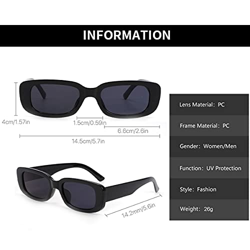 2 Pack Retro Fashion Rectangle Sunglasses Small Square Frames Sun Glasses 90s Vintage Wide Frame Eyewear for Women and Men UV 400 Protection (Black Frame Grey Lens and leopard Frame Brown Lens) - Image 5