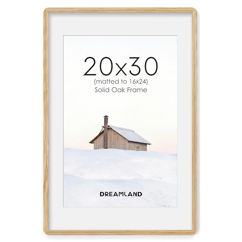 Natural Oak Wood Picture Frame 20x30, Wooden Poster Frame with Mat for 16x24, Round Corner 20 x 30 Matted Picture Frames with Resistant Plexiglass for Wall Mounting or Tabletop, Oak Color, Set of 1