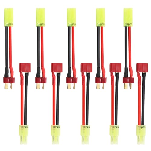 Tosiicop Mini Tamiya Connector to Deans - T Plug 10pcs 16AWG Male Reversed Female Cable Wire Adapter for Airsoft RC Car Truck ESC Lipo Nimh Battery Connectors Charging Connection 5 Pairs