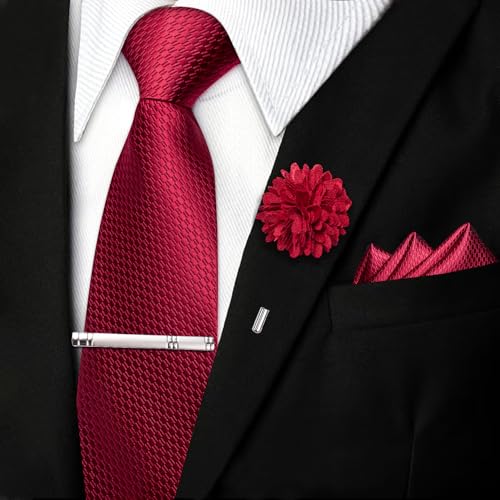 Image of DiBanGu Silk Pre-tied Ties for Men Formal Adjustable Necktie Set | 6PCS,Zipper Tie,Pocket Square,Cufflinks,Tie Clip & Lapel Pin,Wrinkle-Resistant,Premium Gift Box,Formal Business Wedding Party