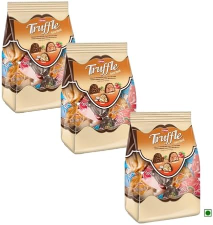 Elvan Truffle Assortment Mini Bag, Truffle Mix Assortment Of Hazelnut, Strawberry and Coconut flavoured cream filled rice puff milk cocoa products (150 gram) (Pack of 3)