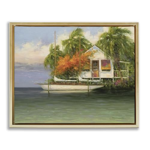 Tropical Seaside House Boat, 24 x 30 Inch Canvas in Floater Frame